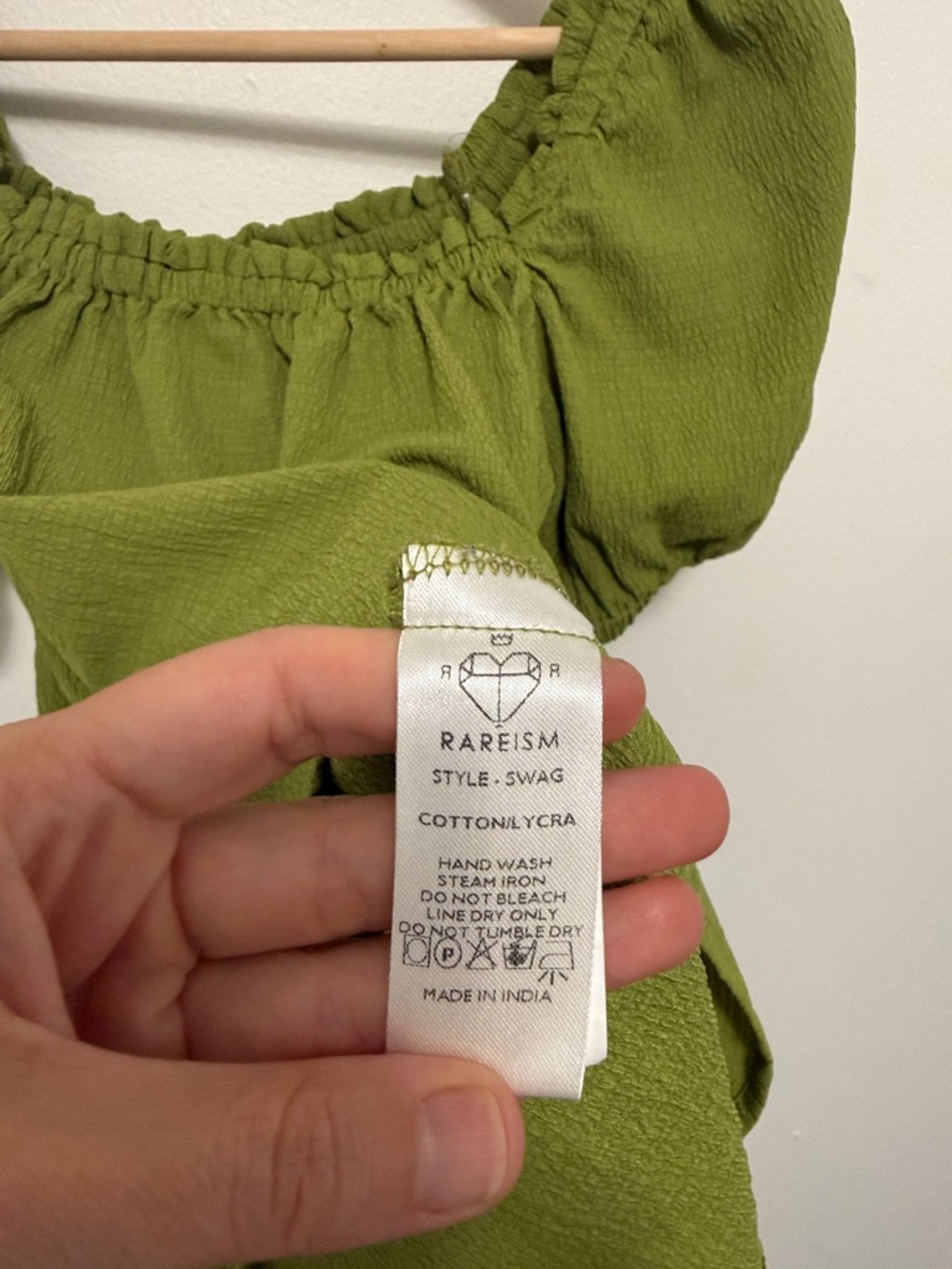 Rareism Green Ruched Square Neck Ruffle Top - Picture 3 of 3